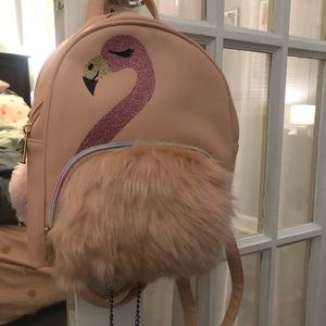 Mini pink flamingo backpack w/ rainbow zipper